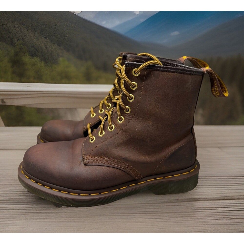 Dr Martens 1460 Air Wair Crazy Horse Brown Leather Boots 8 Eyes Men Size 7